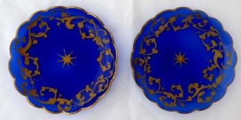 Two cobalt glass bowls, painted ornament - biederm